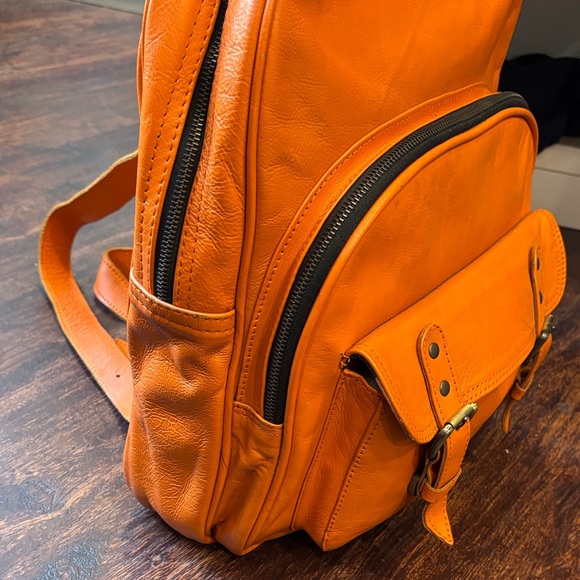 Men's Orange Leather Backpack - Sleek Everyday Carry - Picture 2 of 14